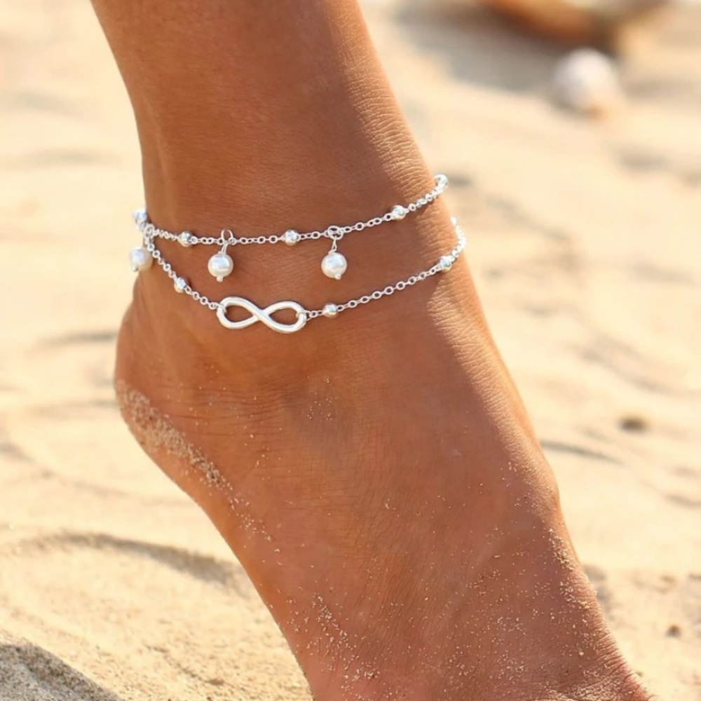Silver infinity layered anklet